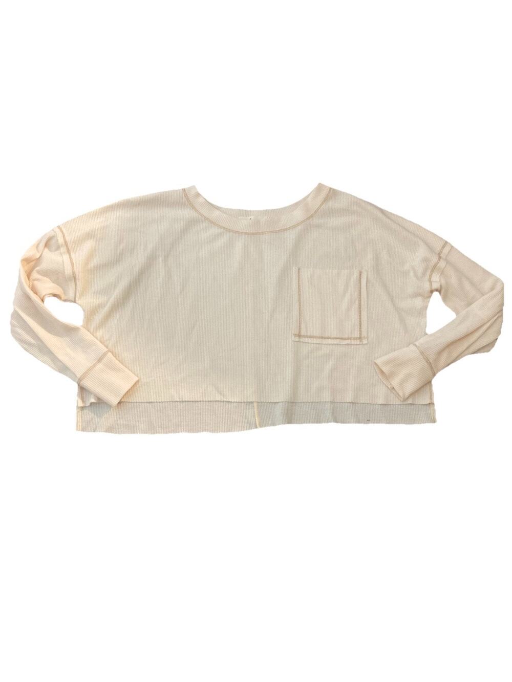 Molly Green Thermal Beige Sweatshirt Waffle Crop Long sleeve With Pocket XS